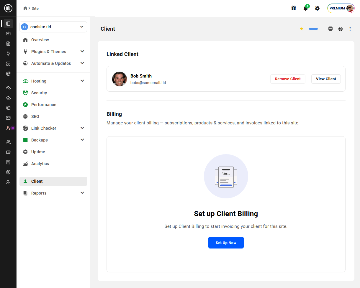 Client screen in sites when Billing is not active