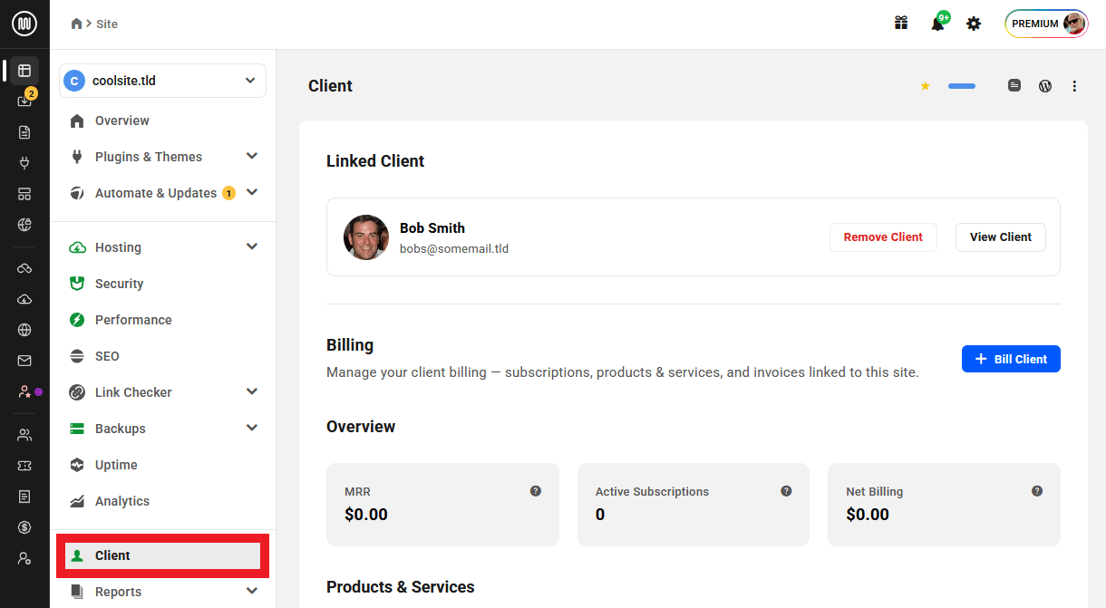 View client Billing data in sites