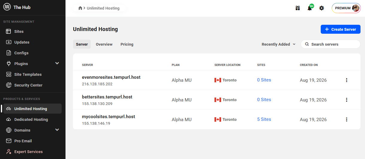Unlimited Hosting servers list