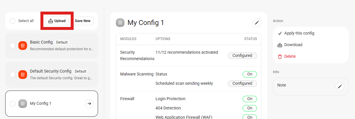 Upload a config to Defender