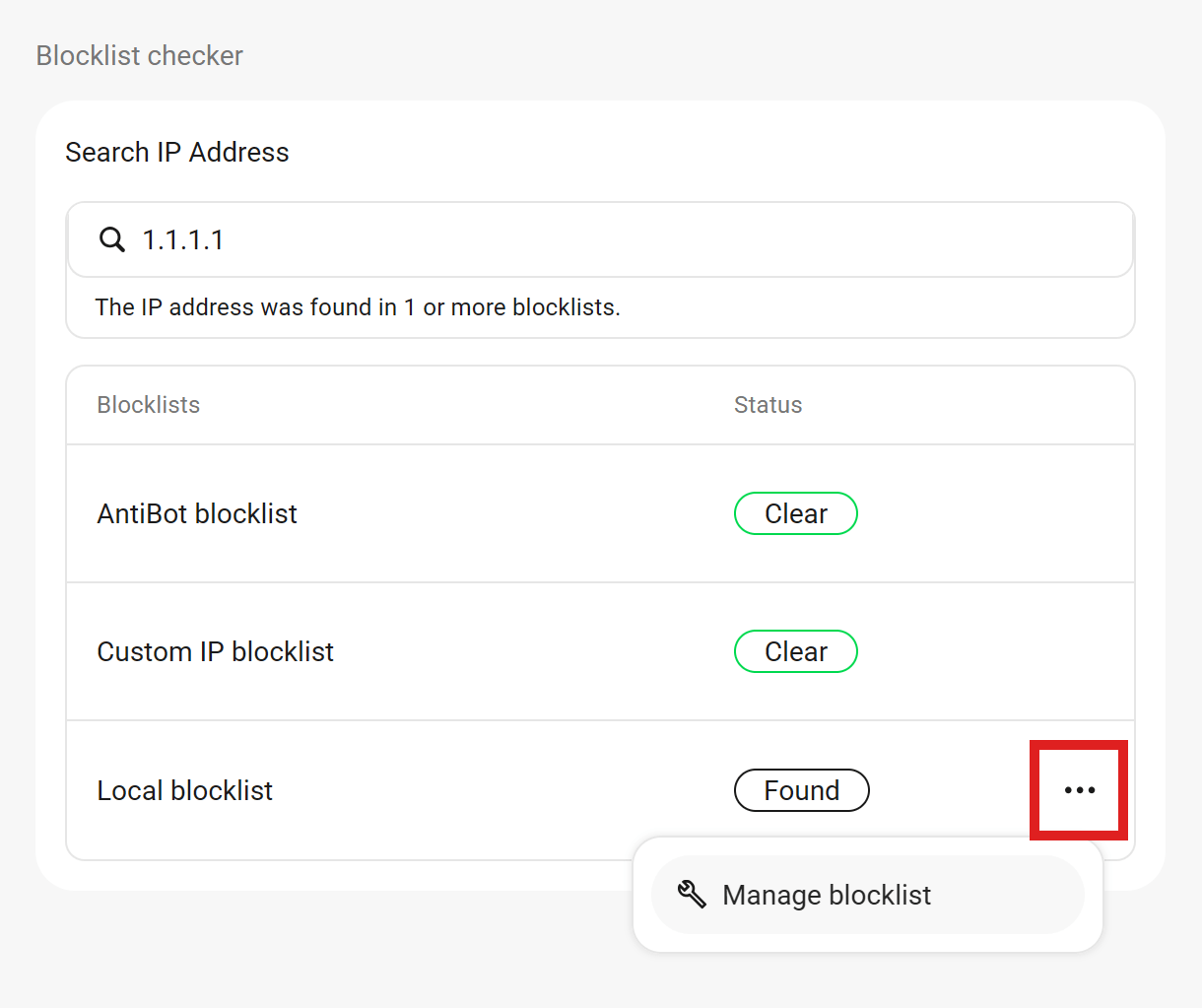 AntiBot blocklist checker results