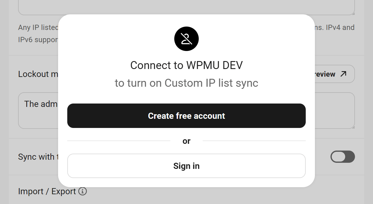 Connect site to activate Central IP List