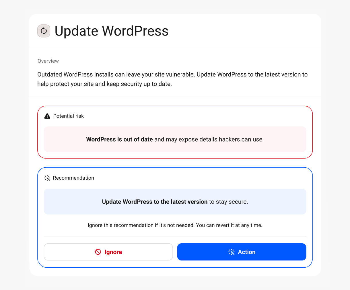 Update WordPress security recommendation