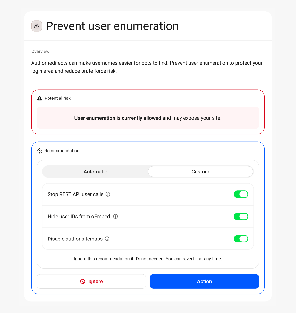 Prevent user enumeration security recommendation
