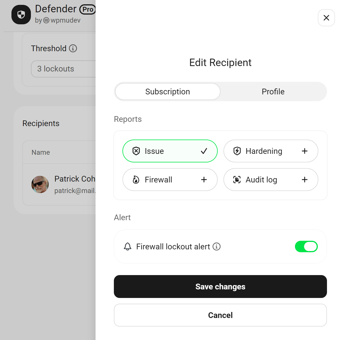Edit details of a Reports recipients in Defender