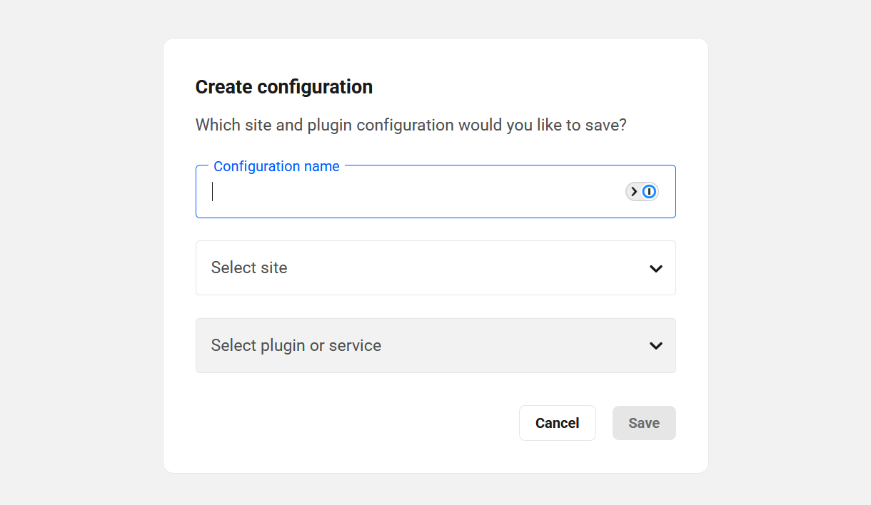 Enter details when creating a custom config in The Hub