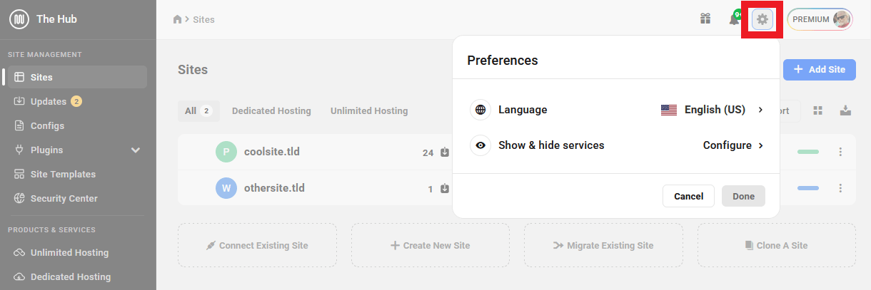 Edit your Hub preferences
