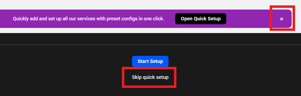 Dismiss the Quick Setup wizard in The Hub