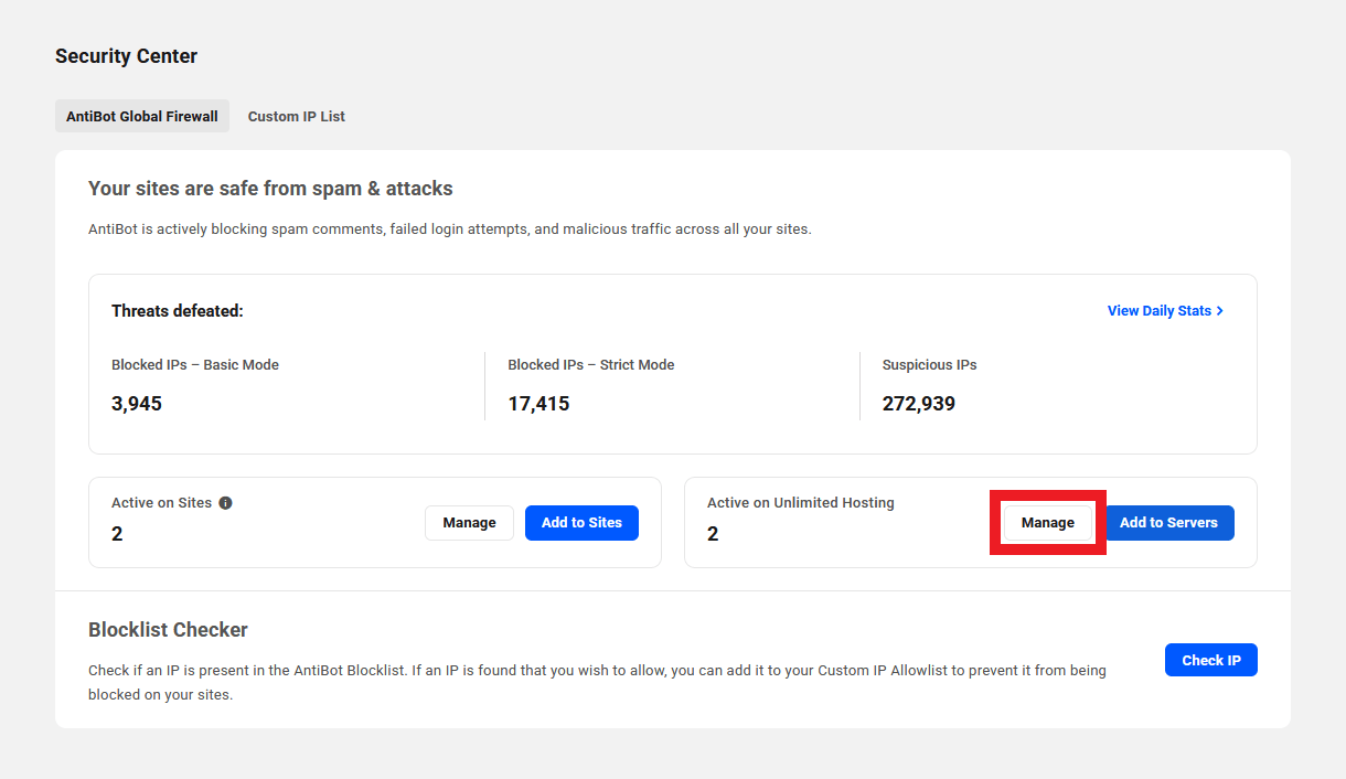 View unlimited hosting servers where AntiBot is active