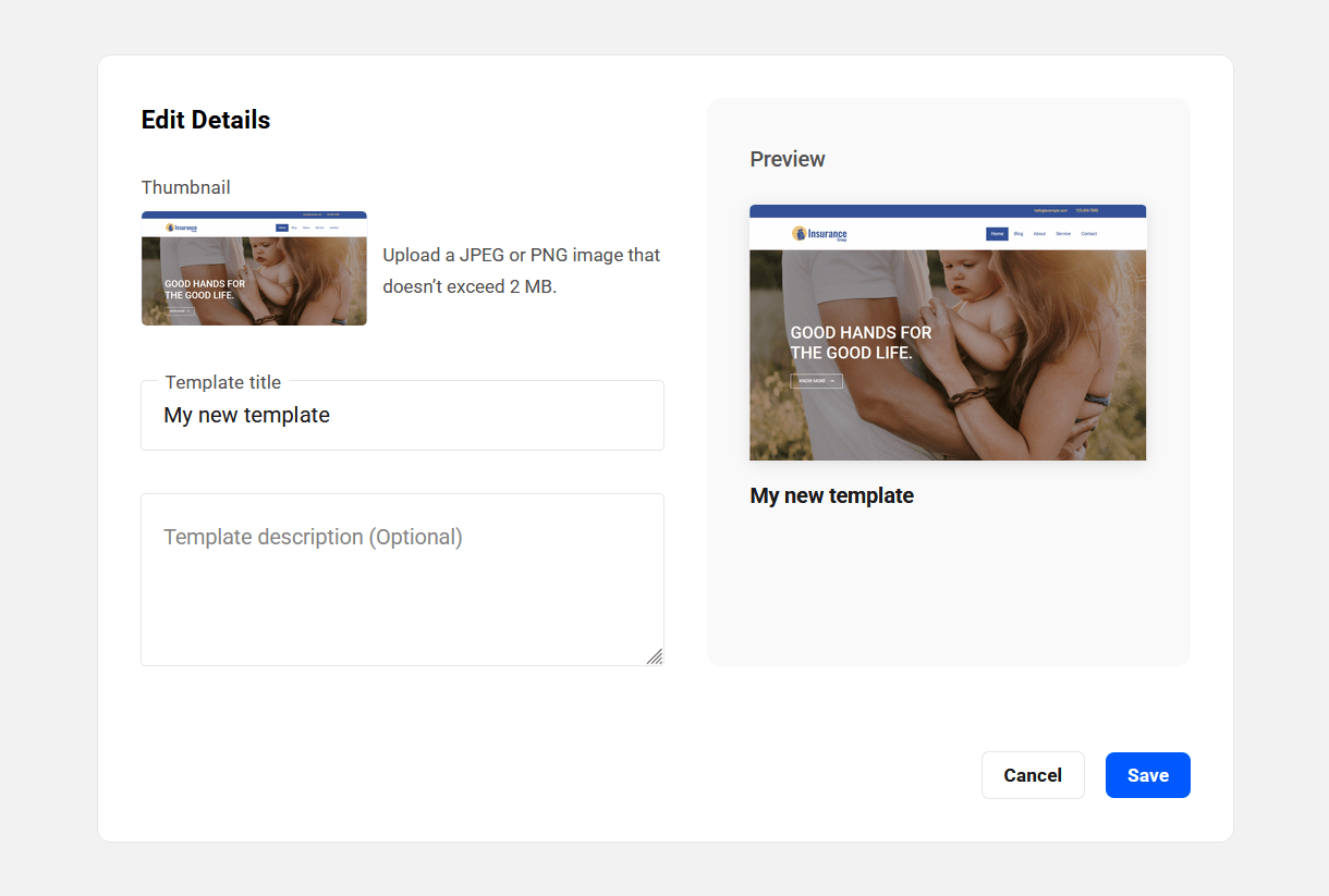 Thumbnail image added to a custom site template in The Hub
