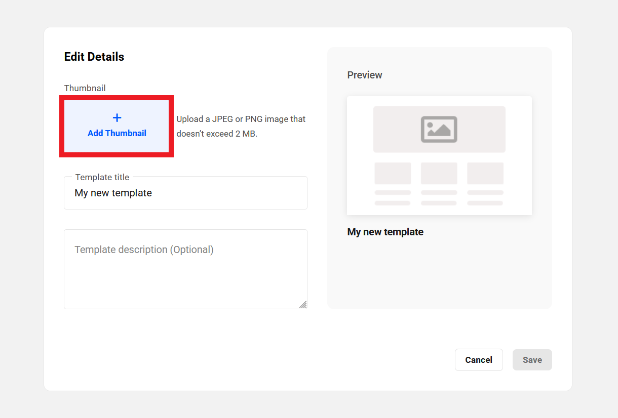 Add a thumbnail image to a custom site template in The Hub