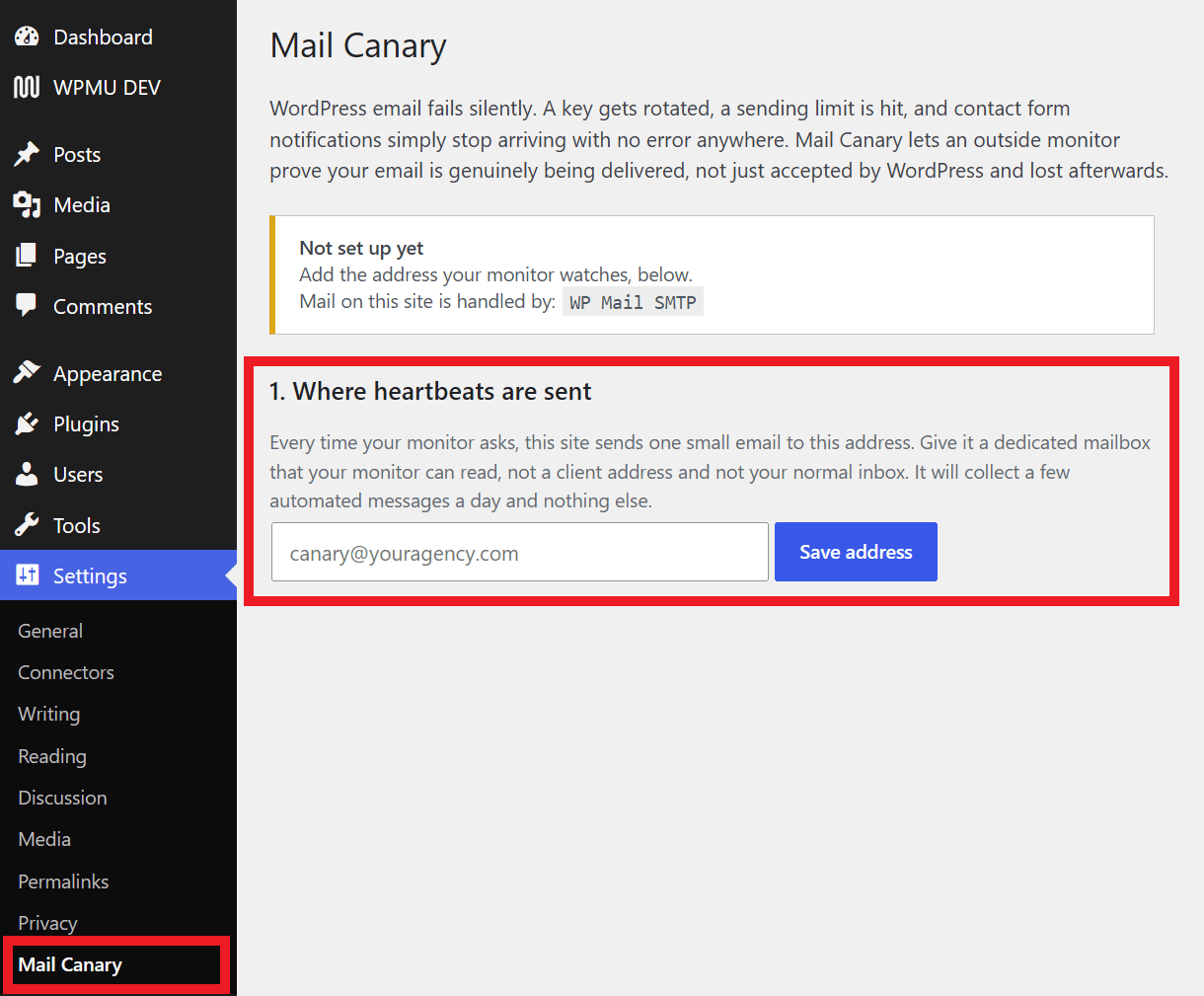 Enter Mail Canary heartbeat address