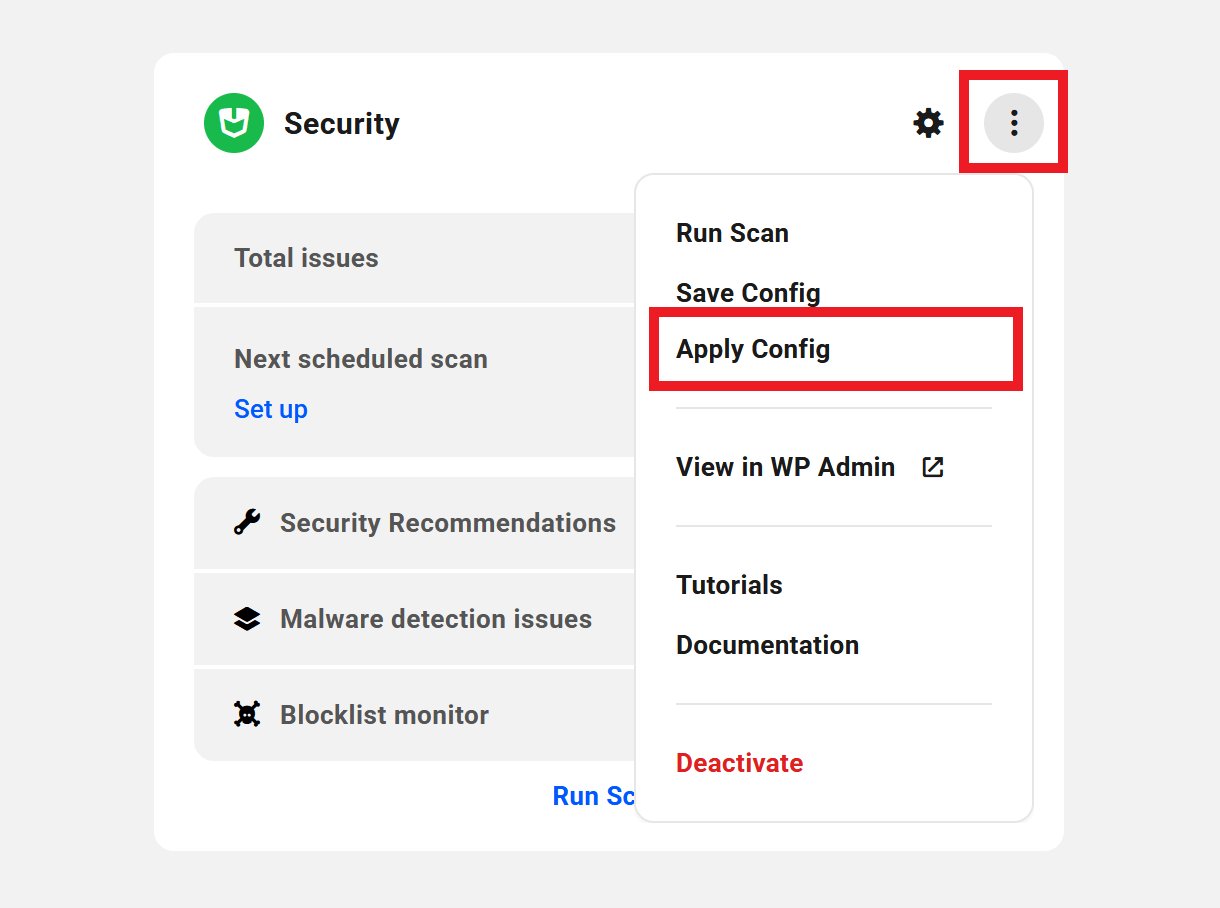 Apply a config from a site Overview screen
